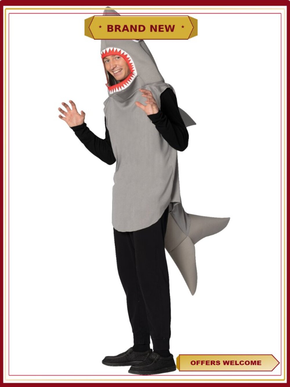 Adult Sand Shark Halloween Costume Tunic Foam Open Face 3D Fierce